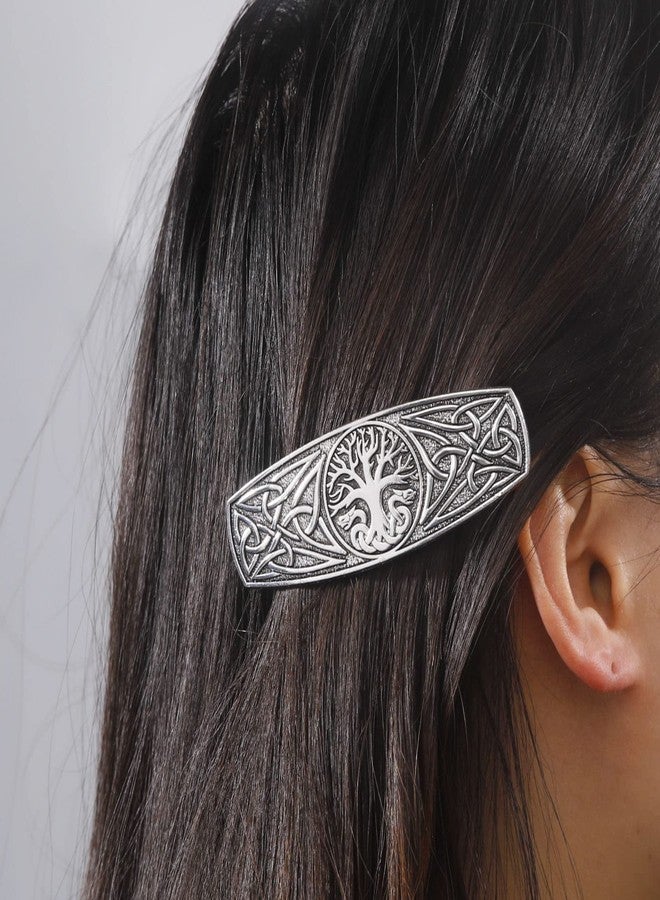 TEAMER Fashion Vintage Celtic Knot Hair Clip Metal Barrettes Hair Accessories Pattern Engraved Headwear Styling Gifts for Women (World Tree 1 - Antique Silver) - Image 2